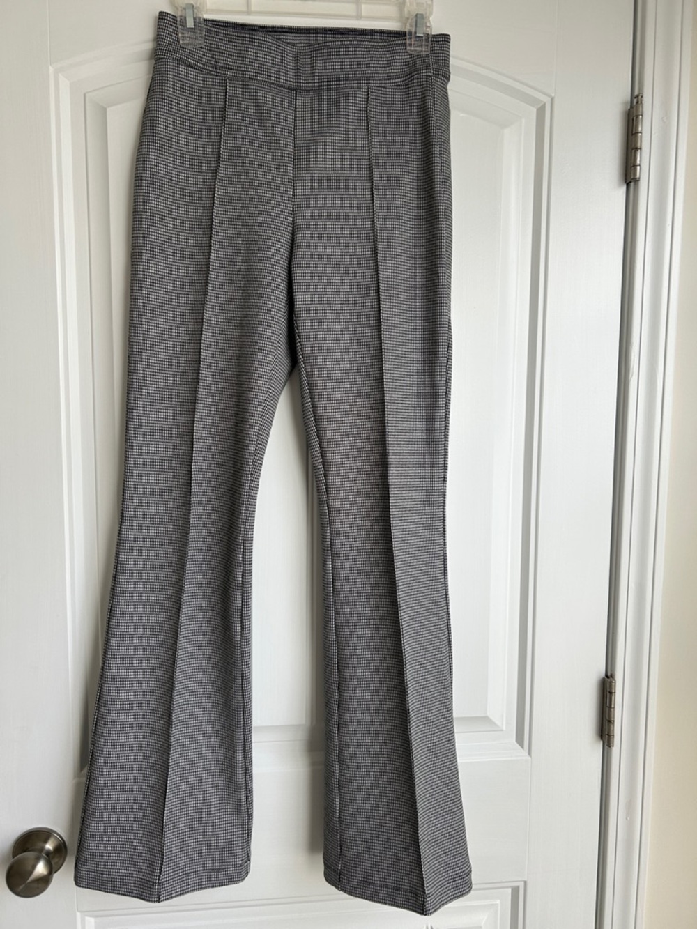 LOFT Black & White Microcheck Flare Pointe Pants